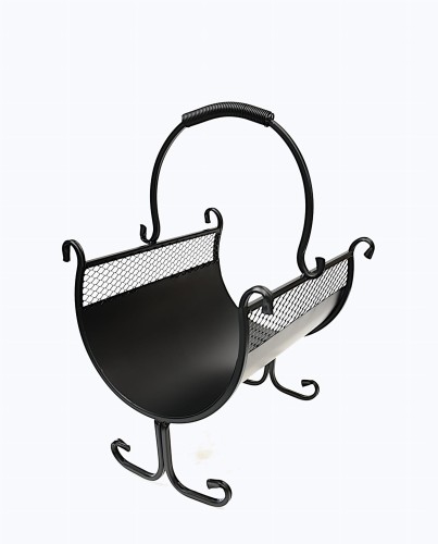 kosz na drewno 10-1125 czarny– elegancki kosz kominkowy z metalu